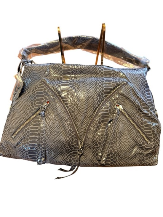 Carlos Santana Handbags - Carlos Santana Gray Snake Print Hobo Shoulder Bag with Red Lining